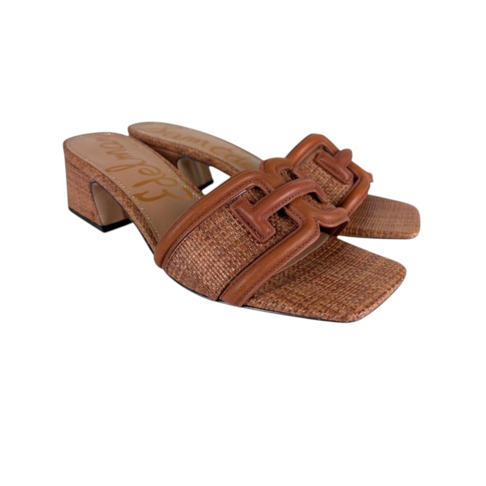 Sam Edelman Brown Woven Leather Block Heel Sandals